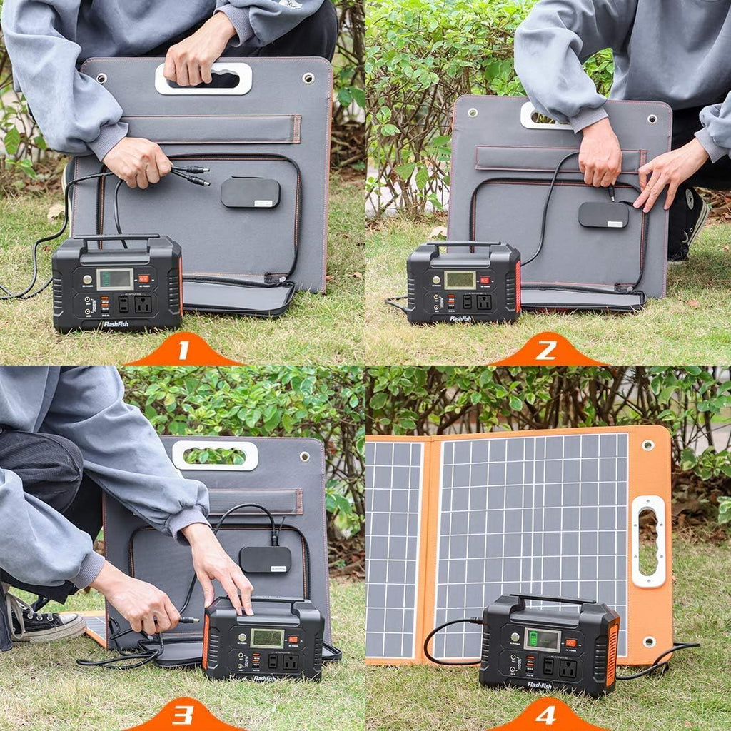 Solar Generator With Solar Panel Included, FF Flashfish 200W Portable Power Station+100W Solar Panel(DC/USB-A/USB-C Output), Backup Power Battery And Solar Panel Kit For Camping Home Power Outage