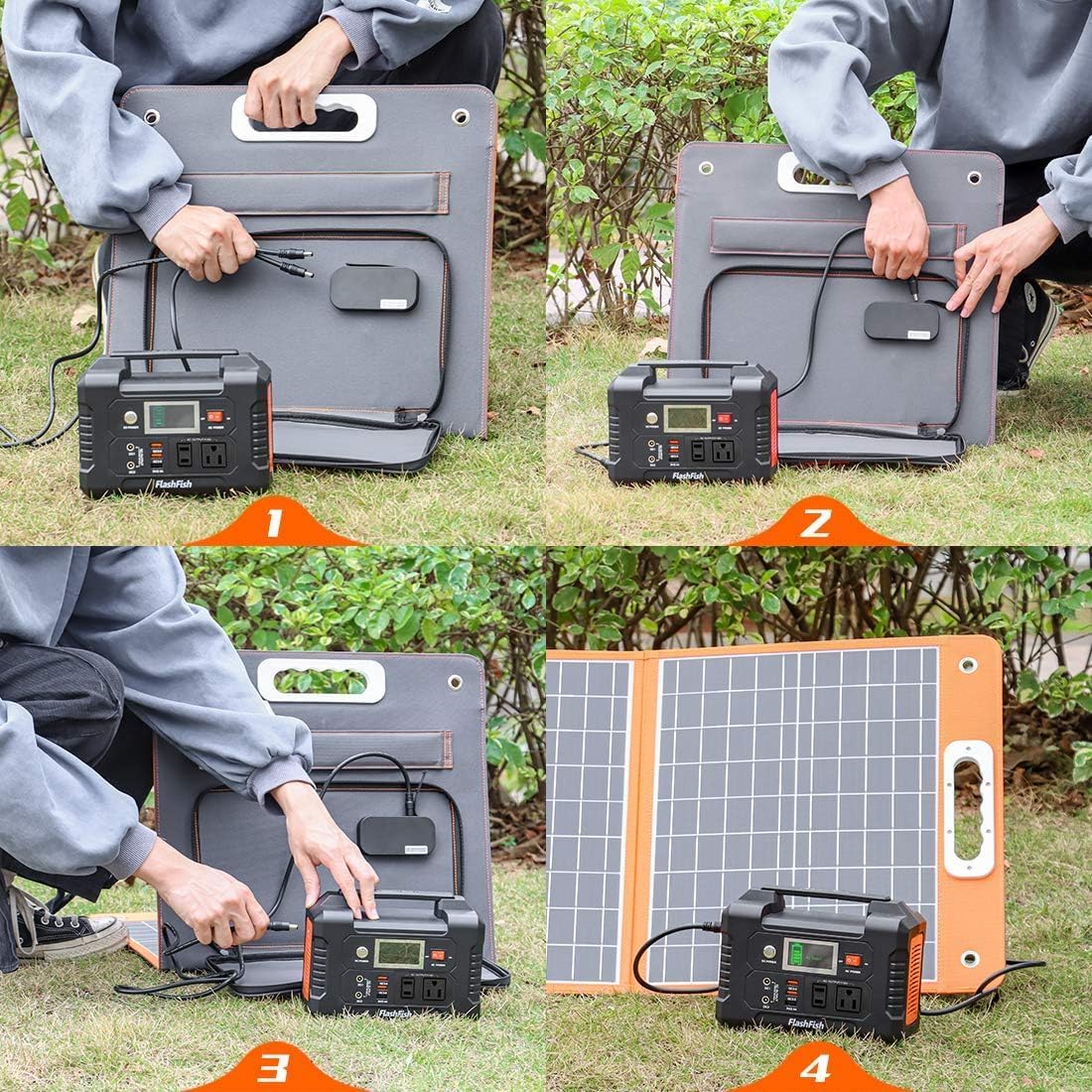 Solar Generator With Solar Panel Included, FF Flashfish 200W Portable Power Station+100W Solar Panel(DC/USB-A/USB-C Output), Backup Power Battery And Solar Panel Kit For Camping Home Power Outage
