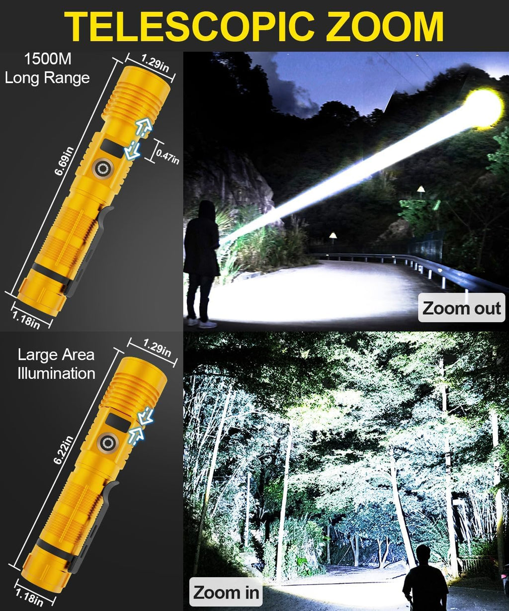 Rechargeable Flashlight High Lumens- Super Bright Magnetic Flash Light with Power Digital Display,3280Ft Long Range,Dimmable,Waterproof,Pocket Tactical LED Flashlights for Emergency,Gold 1PC