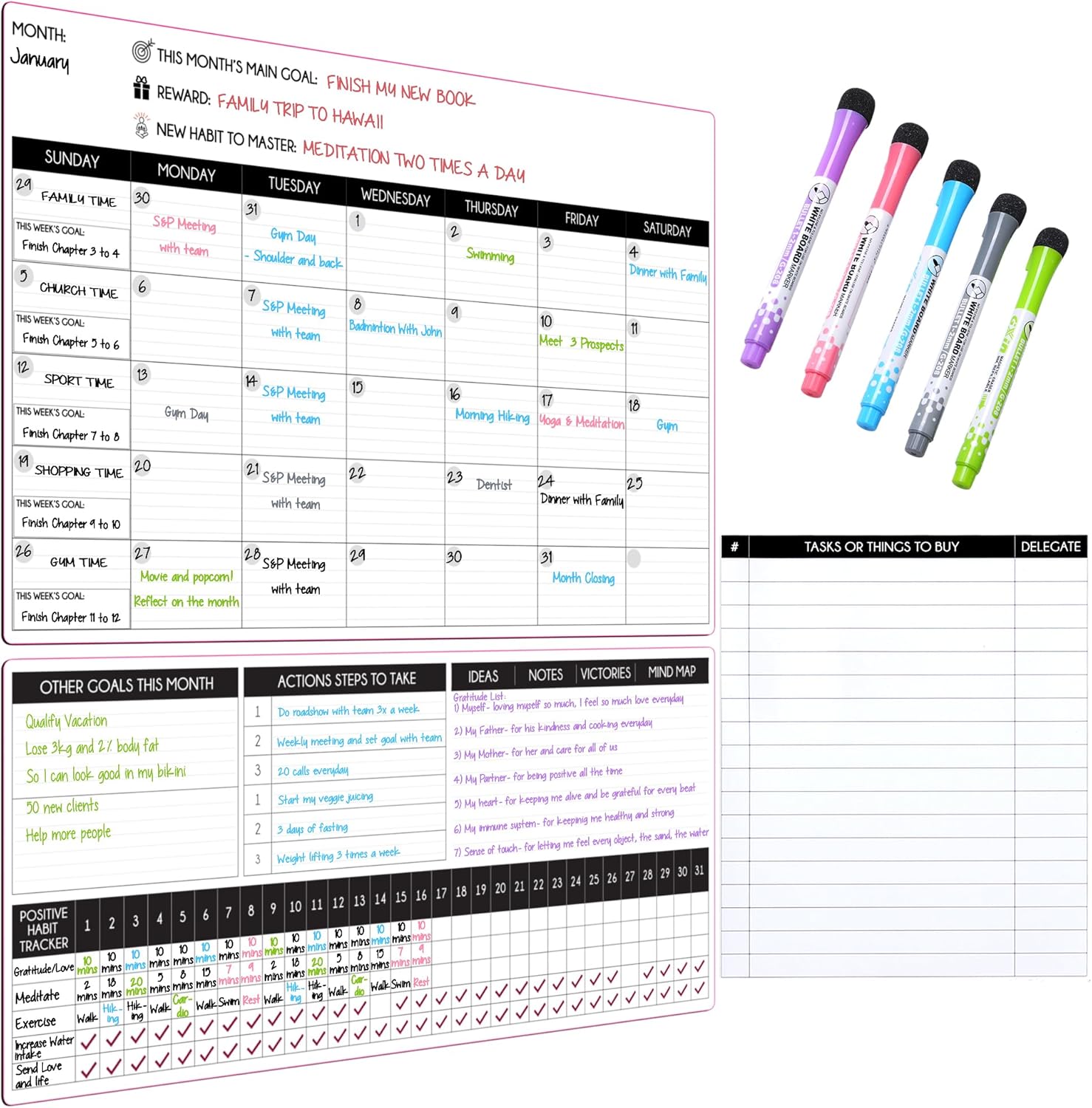 Magnetic Calendar for Refrigerator – 17"x10.5" & 17"x7" + 8"x10" Monthly Fridge Calendar Magnet - Monday Start | Dry Erase Whiteboard Family Planner & Schedule Board | Include 5 Markers & Eraser