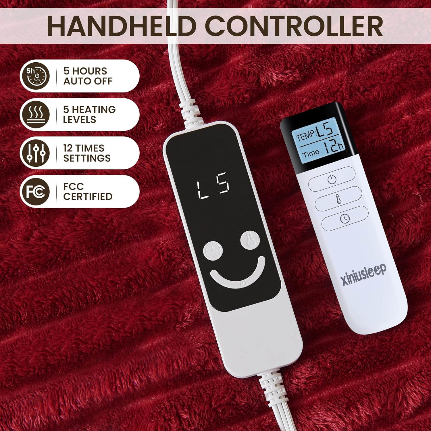 Heated Blanket Electric Blanket 62"x84", Soft Flannel Sherpa Electric Throw with 5 Heating Level & 12 Times Setting, Heated Throw with Overheating Protection, Machine Washable (Red)