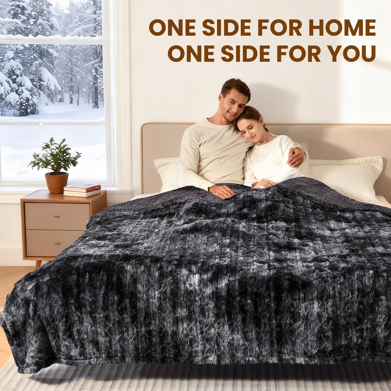Bearhug Heated Blanket with Dual Controls Electric Heating Blankets Auto Shutoff Electric Blanket Machine Washable Overheat Protection Marble Black Queen Size 84"x 90"