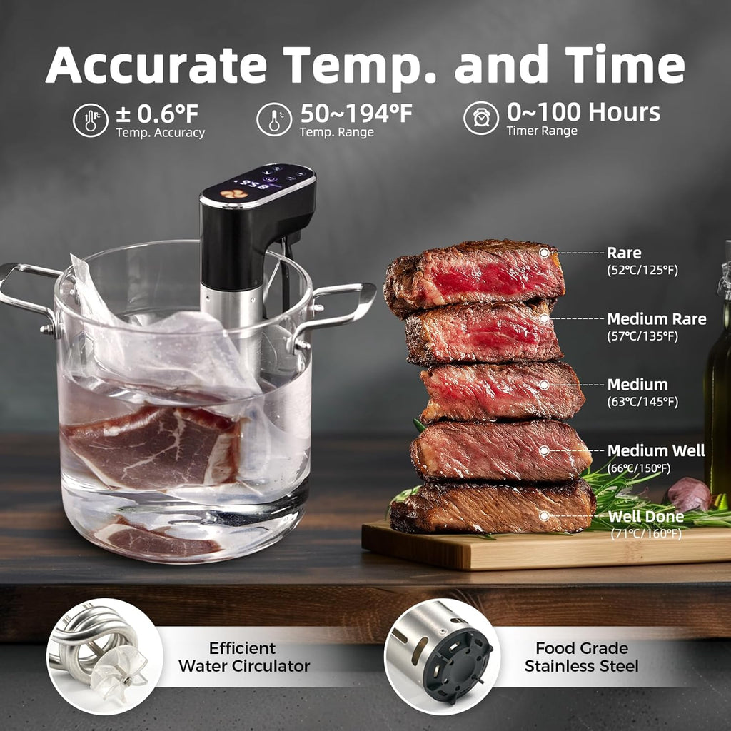 Sous Vide Machine,1300 Watts, Immersion Circulators, Sous Vide Precision Cooker, Steak Cooker, Temperature and Time Digital Display Control, Ultra-Quiet,Fast-Heating,Easy to store,IPX7 Waterproof