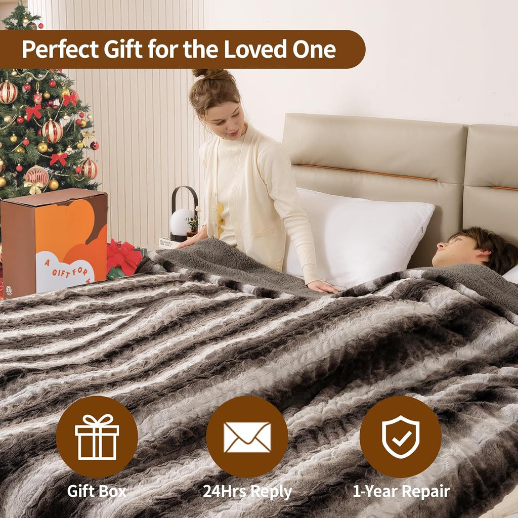 Bearhug Electric Blanket Full Size 77" x 84", 10 Heat Settings Heated Blanket, 1-12 Hour Auto Shut-Off, Faux Fur & Sherpa Dual-Sided Heating Blanket, Machine Washable, Gift-Ready Elegant Packaging
