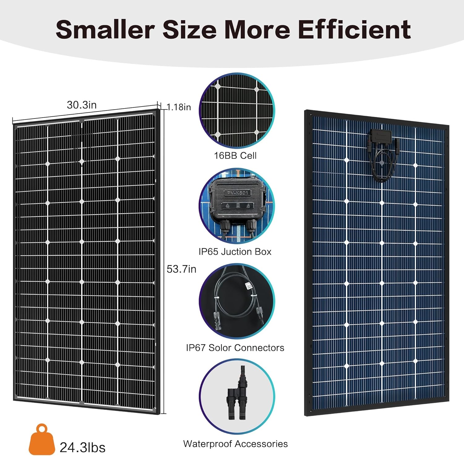 JJN Bifacial 200 Watt Solar Panel, 16BB N-Type 200W 12V 25% High Efficiency 200W Solar Panels, Monocrystalline Solar Module for RV Home Farm Trailer Camper Marine Off-Grid Solar System