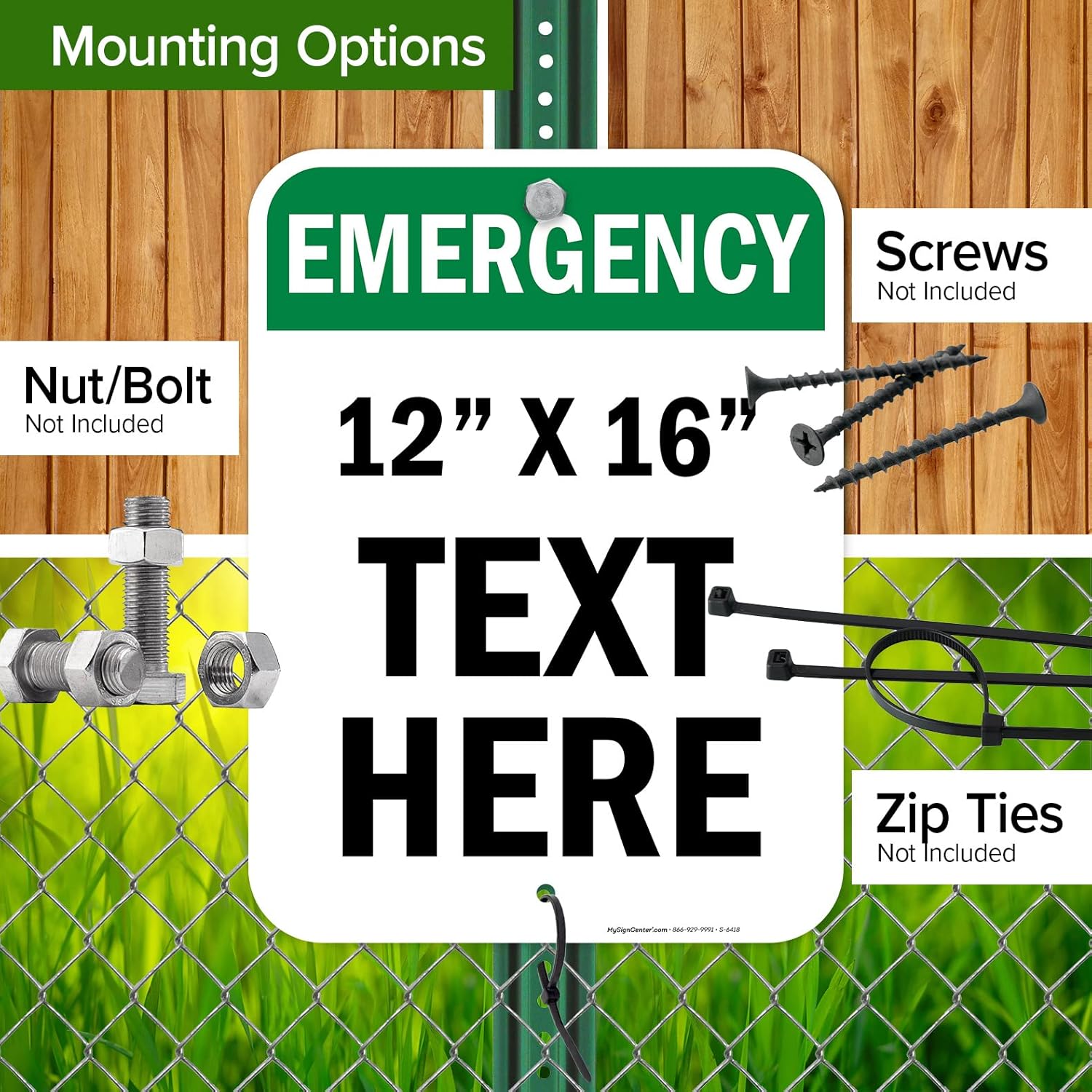 Custom Emergency Sign, OSHA Sign, 12x16 Inches, Post Holes, Rust Free .040 Aluminum, Fade Resistant, Indoor/Outdoor Use, Made in USA by My Sign Center