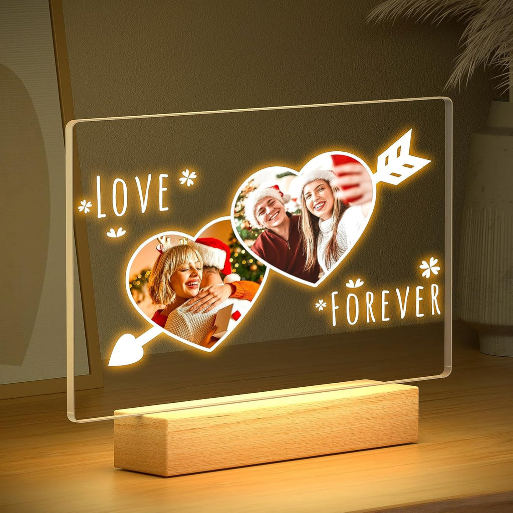 Personalized Christmas Anniversary Couple Gifts for Women & Men, Custom Picture Frame with Photo, Personalized Photo Frame with Night Light, Customized Gifts for Her & Him