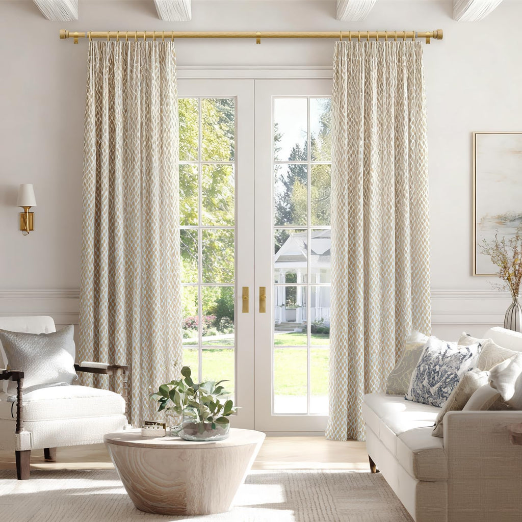 Natural Light Wood Grain Curtain Rods for Windows 28 to 48 Inches 1" Diameter Heavy Duty Window Curtain Rod Adjustable with Solid Finials for Living Room Bedroom Kitchen Farmhouse Outdoor