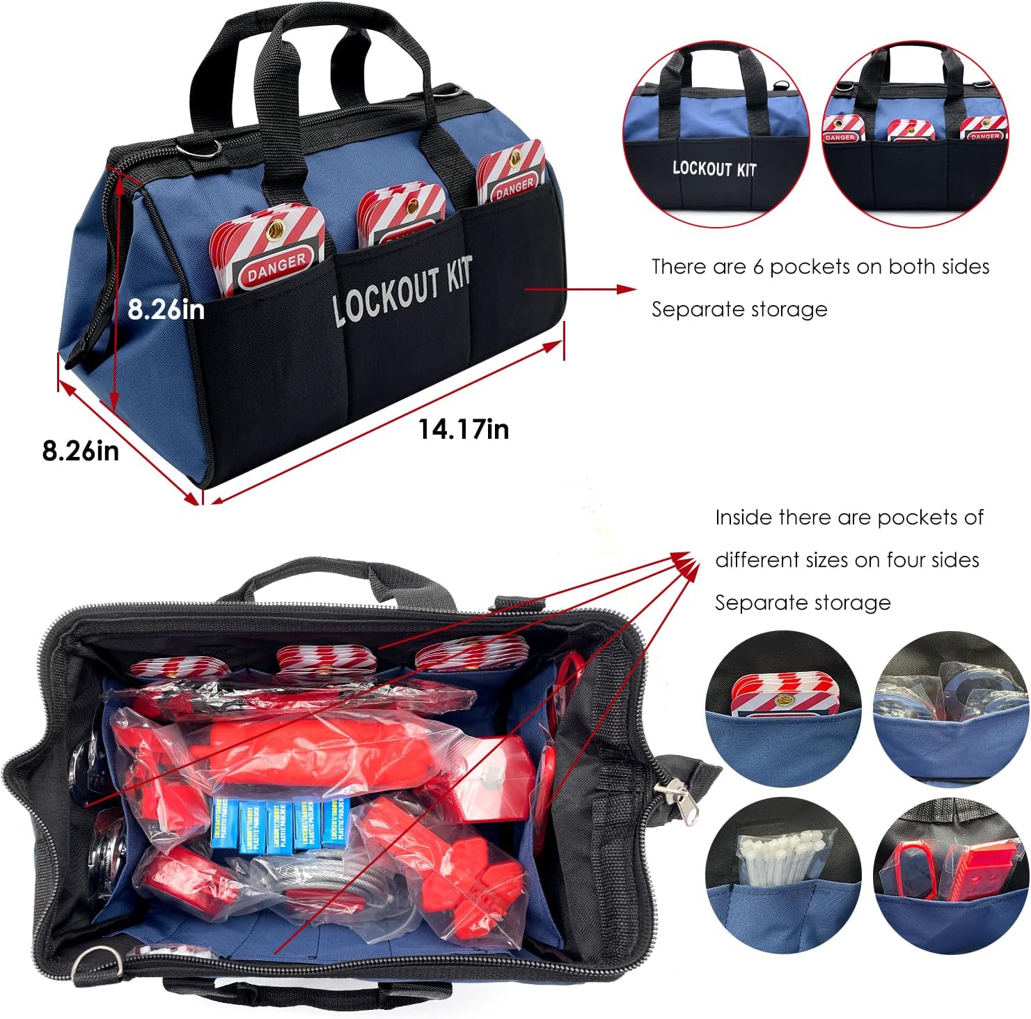 JOJOMARK Lockout Tagout Kit - Clamp-On Circuit Breaker Lockout, Group Lockout Hasps, Lockout Tag, Universal Multi- Pole Breaker with Pocket Bag (Blue Bag kit)