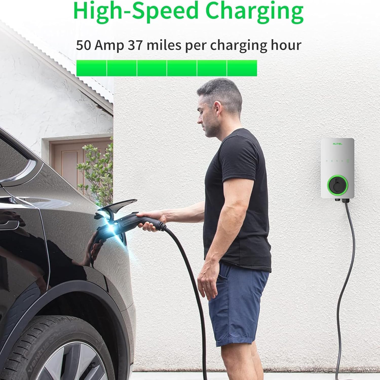 Autel Home Level 2 EV Charger up to 50Amp, 240V, Indoor/Outdoor Car Charging Station, Flexible 25-Foot Cable,Hardwired, Silver