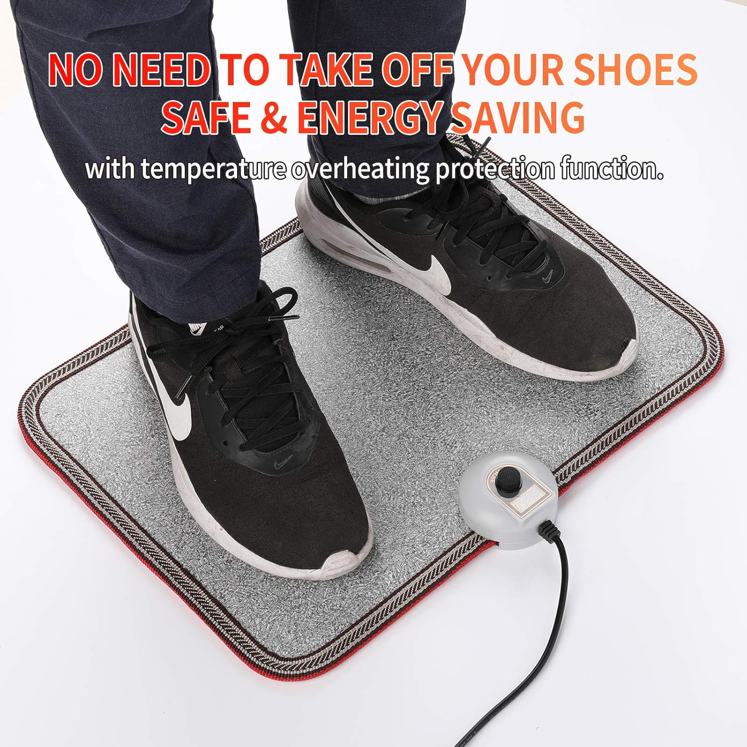 Electric Heated Floor Mats - AC 110V Foot Heater, Heated Foot Warmer Mat Under Desk for Office and Home (Gray)