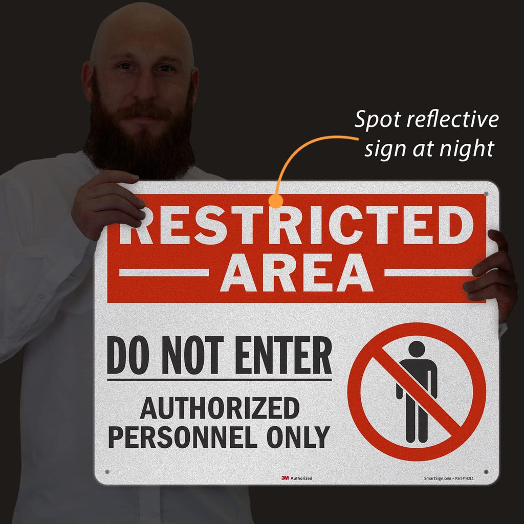 SmartSign 18" x 24" 'Restricted Area Do Not Enter, Authorized Personnel Only' Metal Sign with Symbol, 80 mil Aluminum, 3M Laminated Engineer Grade Reflective, Red, White and Black, USA-Made