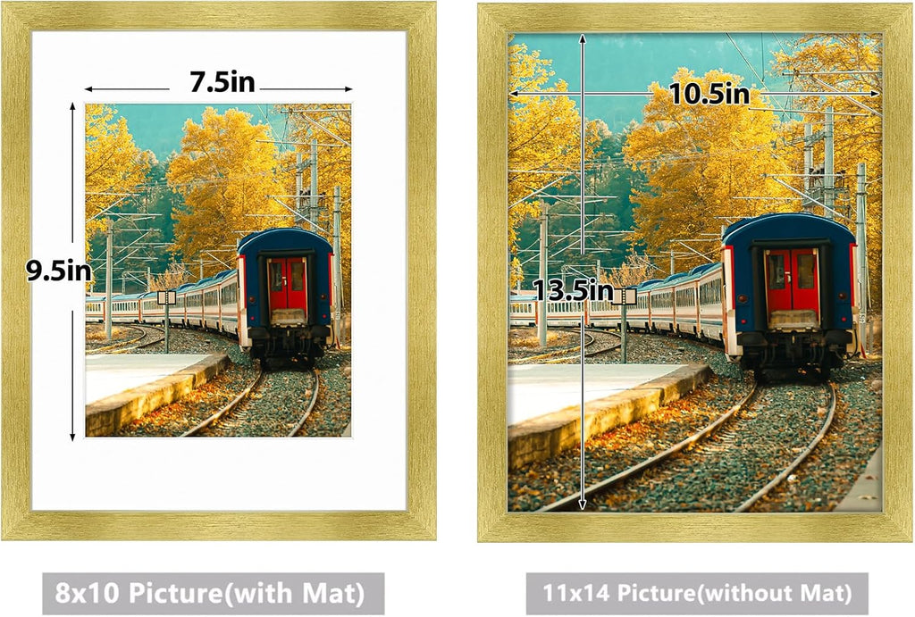 Golden State Art, 11x14 Picture Frame with Mat for 8x10 - High Definition Glass Wall Mounting Horizontal Vertical Display (Gold, 2 Pack)