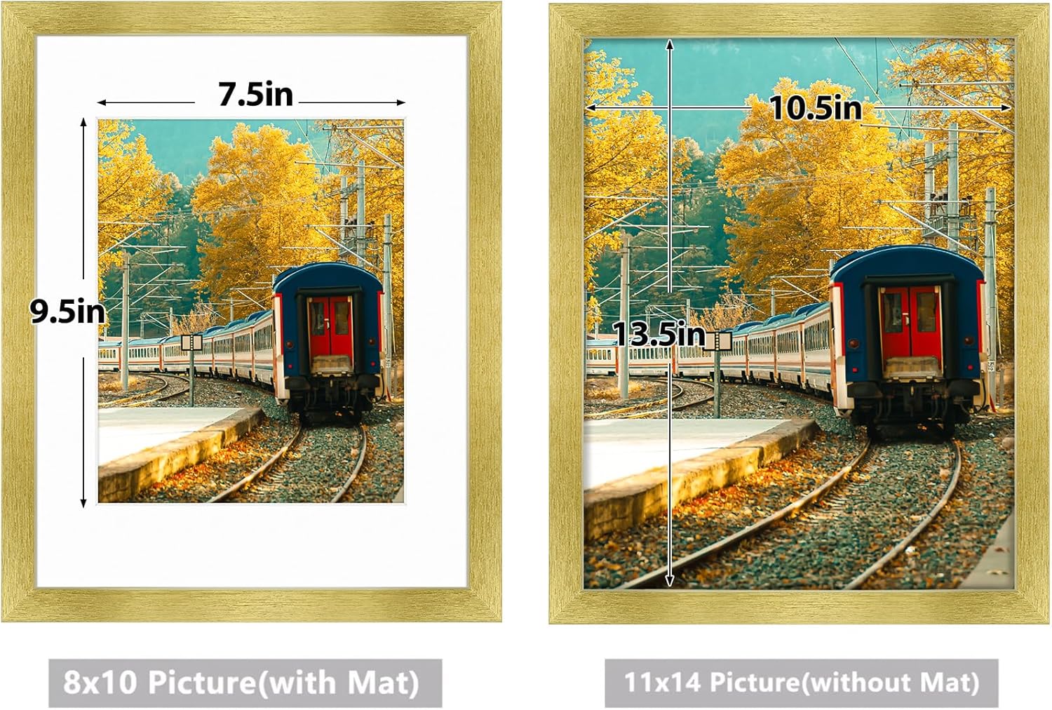 Golden State Art, 11x14 Picture Frame with Mat for 8x10 - High Definition Glass Wall Mounting Horizontal Vertical Display (Gold, 2 Pack)