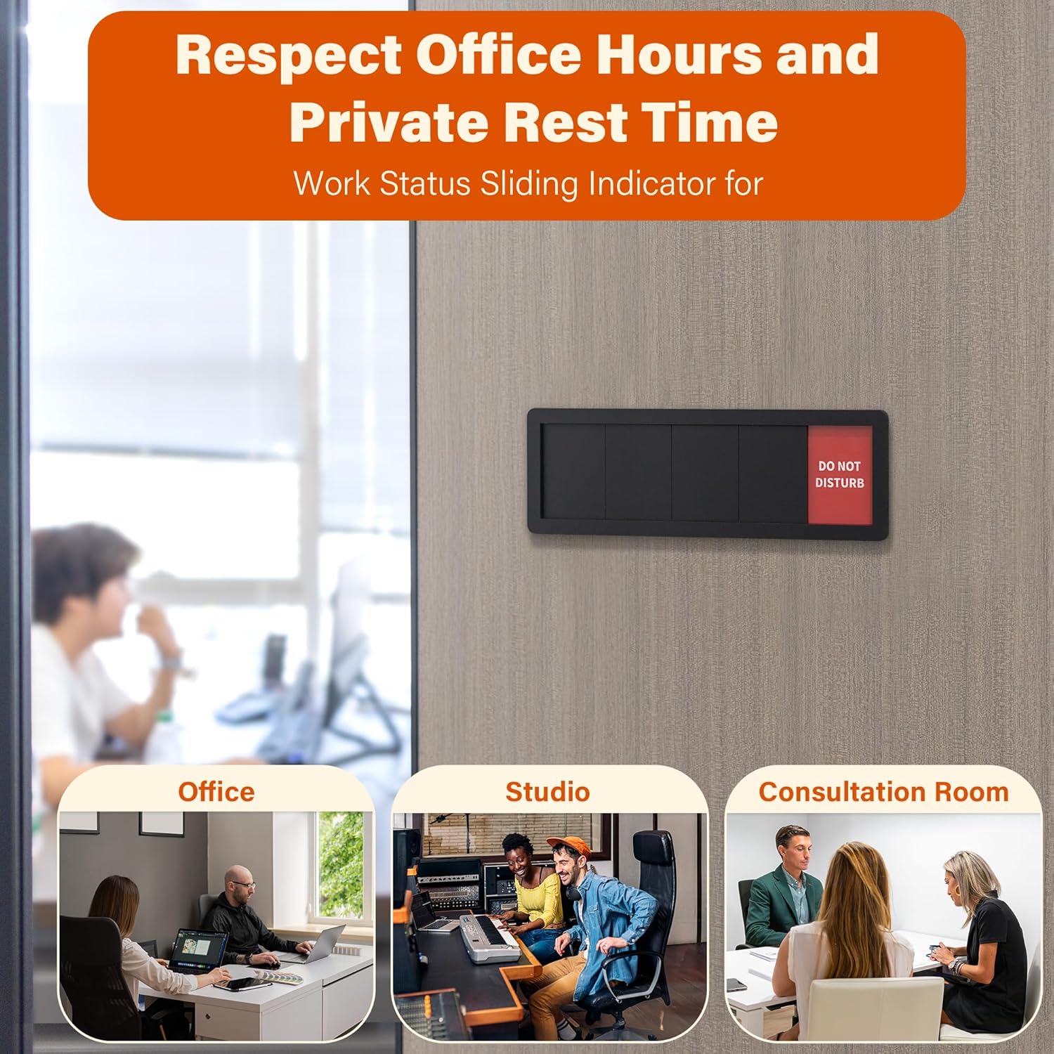 Office Door Signs 6 Options Do Not Disturb, Please Knock, In A Meeting, Out Of Office, Working Remotely Back Soon Privacy Door Slider Sign For Meeting & Conference Room Silver