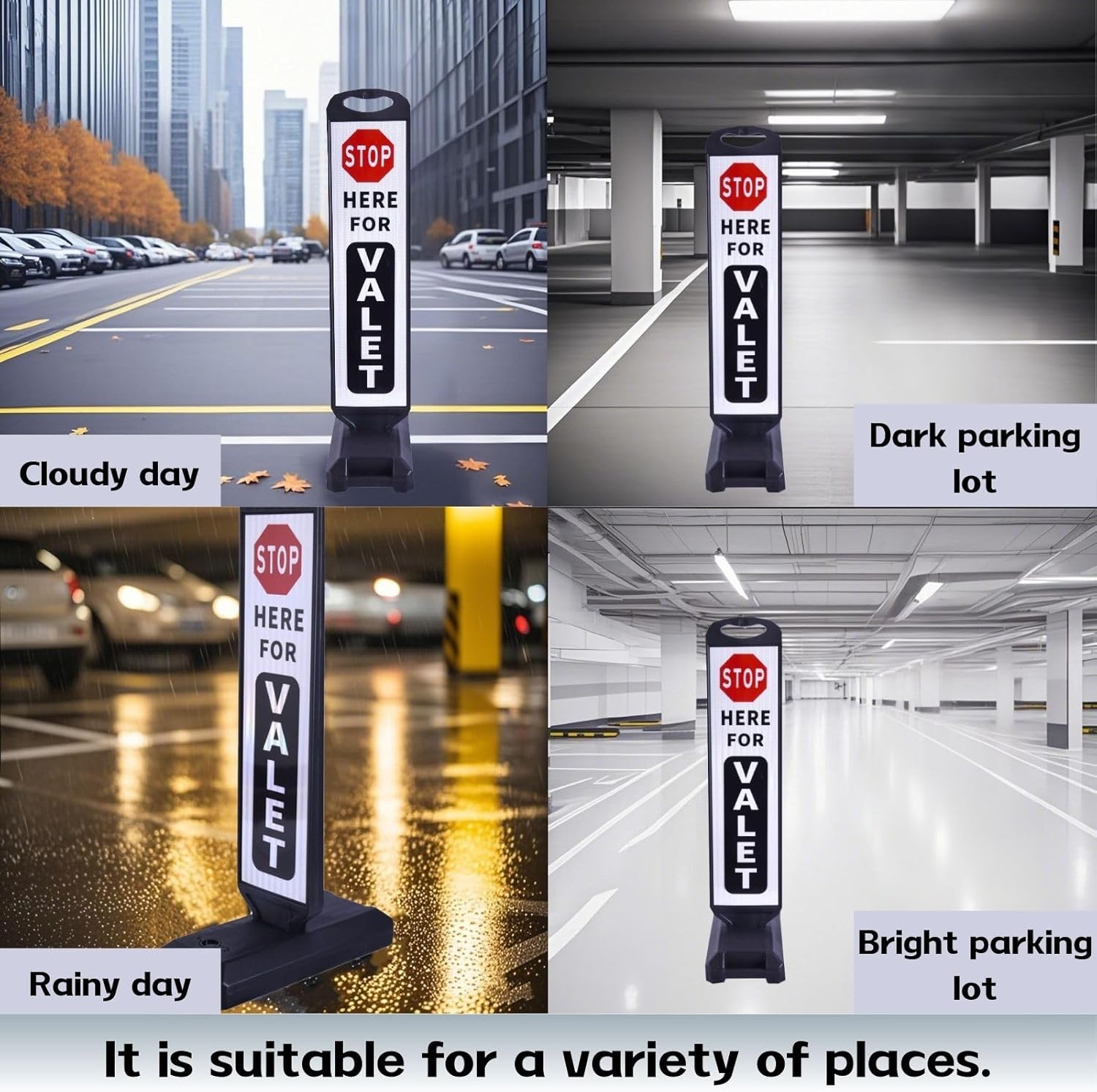Valet Parking Sign with Heavy Weighted Water-Filled Base - 2 Sets, Reflective Traffic Sign for Parking Lots, Events, and Driveways, Durable and Portable Design