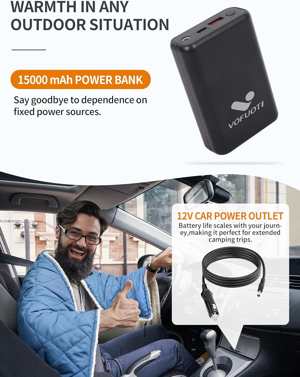 Heated Blanket Battery Operated,12V Cordless heating pad with 15000 battery,Heated Shawl Throw Blanket,Wearable Heated Blanket,Sherpa Lining,3 Heating Set for Car,Camping,Backpacking,Hiking,Travel