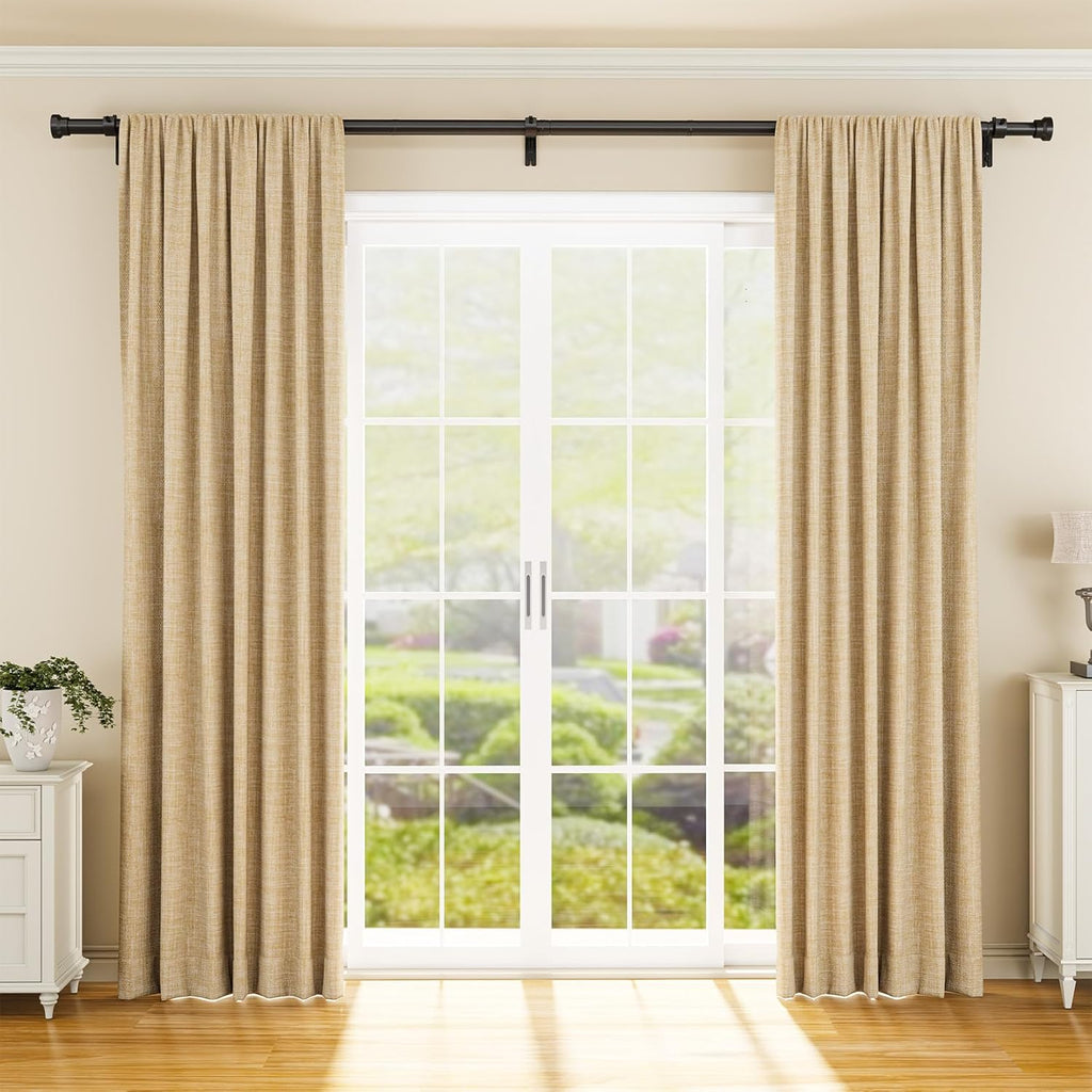 Yafex Curtain Rod 32-144 Inch, Heavy Duty 1 Inch Adjustable Curtain Rods for Windows, Black Extra Long Window Treatment Rods, Modern Design, Easy Installation