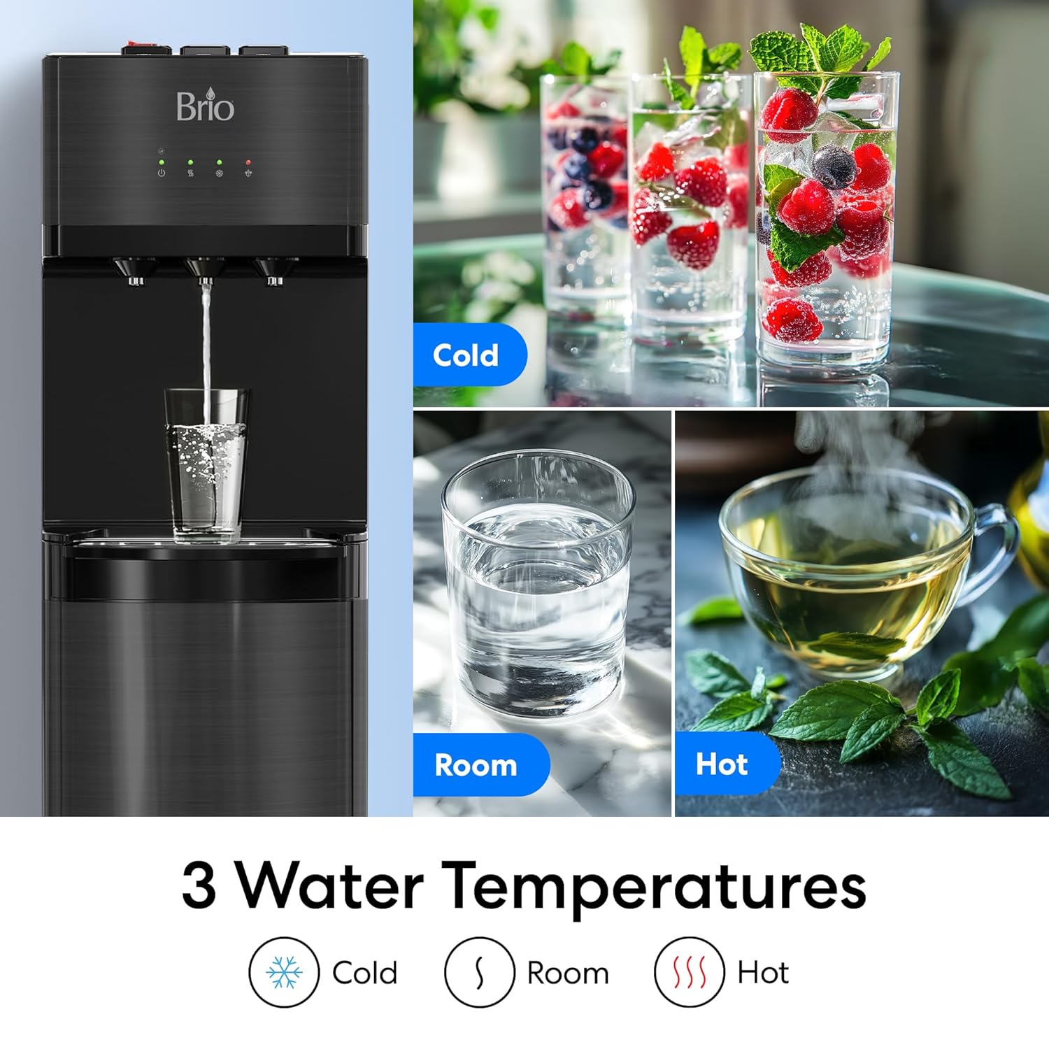 Brio 500 Series 4-Stage Bottle-Less POU Tri-Temperature Digital Self Cleaning Water Cooler Dispenser