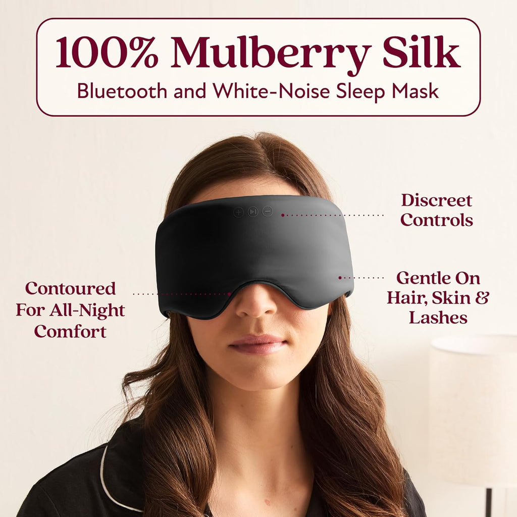 SilkSound 100% Mulberry Silk Bluetooth Sleep Mask, Skin-Friendly Sleeping Eyemask with Bluetooth Headphones, Sleep Gifts for Women, Silk Eye Mask Headband Headphones for Sleeping Side Speakers