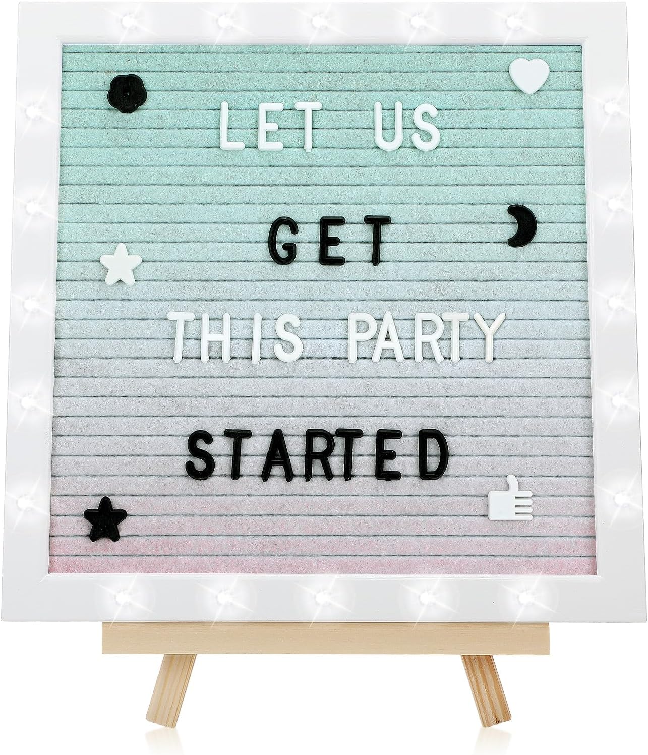 Changeable Felt Letter Board with LED Lights - 10×10" Message Custom Signs & Wood Stand & 450 Letters, Poster Board for Valentine's Day/Baby/Pregnancy Announcement/Classroom Wall Decor Gifts, Gradient
