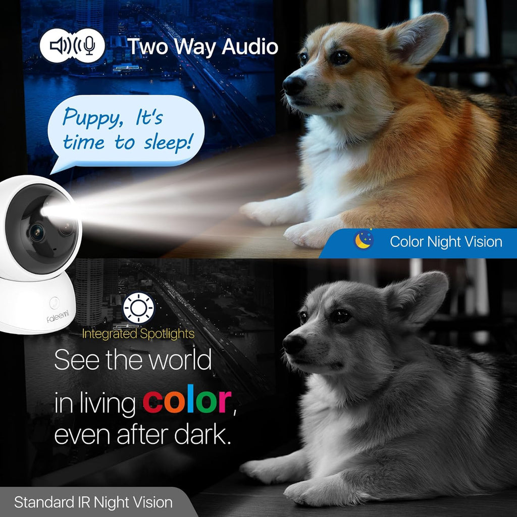 Dual Lens 2.4/5GHz WiFi Security Camera, 360° PTZ 2K Indoor Nanny Cams with Phone App, 2-Way Audio, Motion Tracking, Night Vision, for Pet/Dog/Baby Monitor/Elder/Home Security, Local Storage