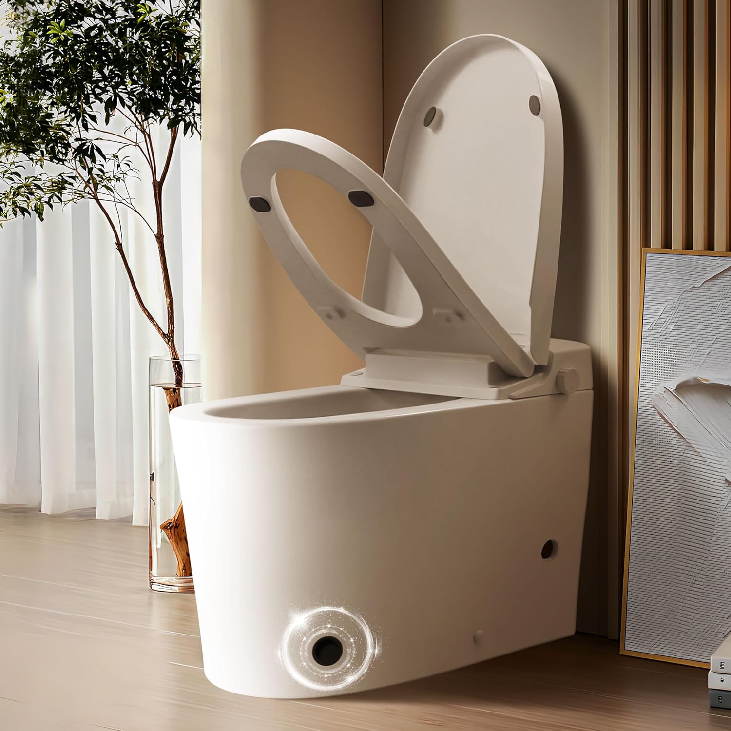 Smart Non-Electric Bidet Toilet - One-Piece Toilet with Dual Flush (Foot Pedal & Button) | Dual Nozzle Wash | Complete Installation Kit