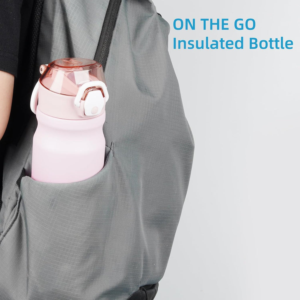 Insulated Water Bottle with Straw and Carry Loop,18 oz Stainless Steel Double Wall Vaccum Metal Water Flask with Leak-proof Lid,Cherry