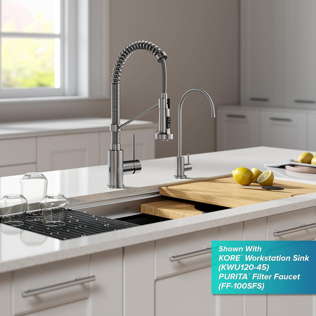 KRAUS Bolden Touchless Sensor Commercial Style 2-Function Single Handle Pull Down Kitchen Faucet in Spot-Free Stainless Steel, KSF-1610SFS