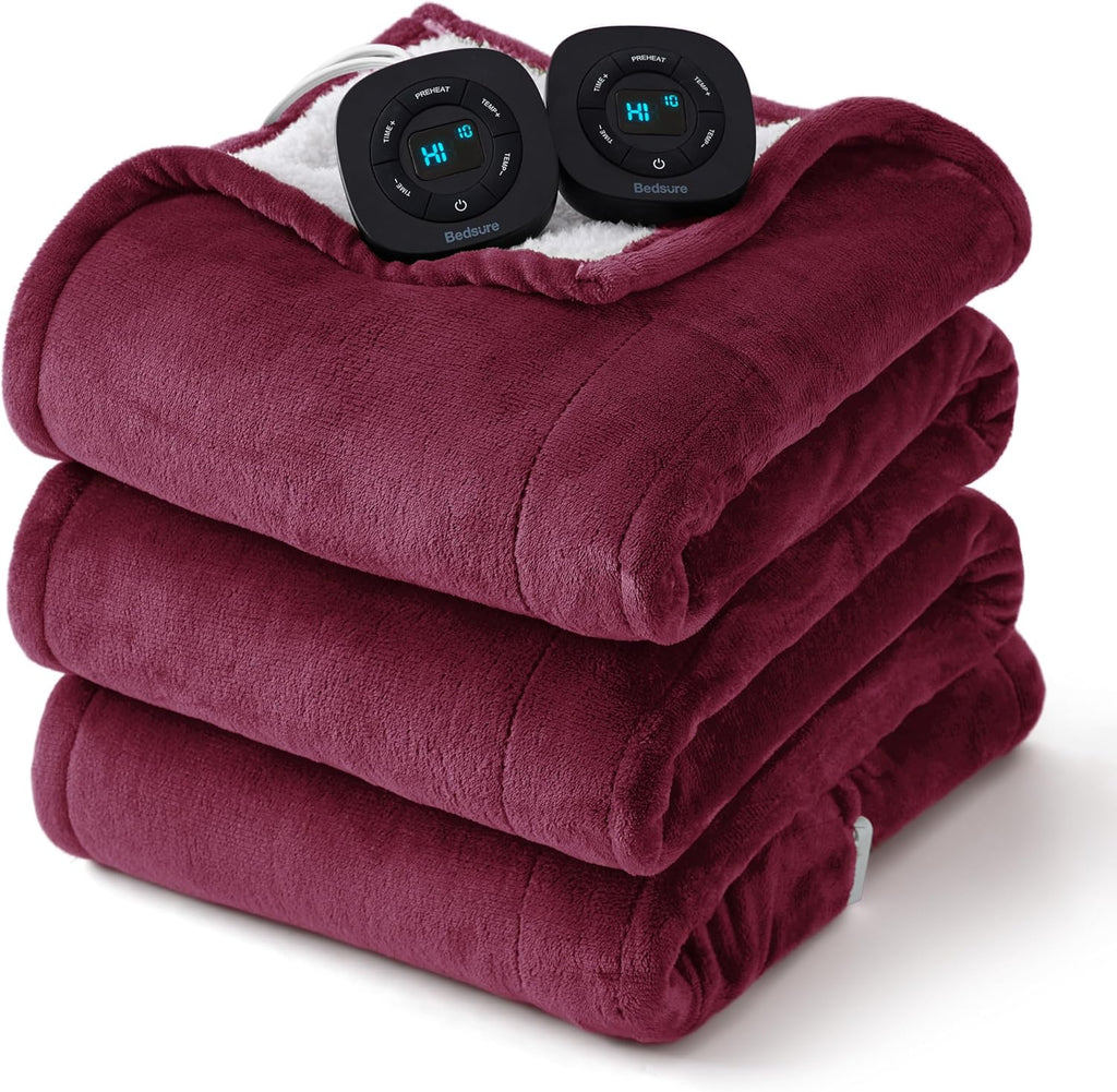 Bedsure Electric Blanket King Size - Dual Control Heated Blanket King Size, Fast Heating with 10 Time Settings & 10 Heat Settings, Warm Gift for Grandma (100x90 inches, Red)