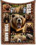 Personalized Blankets for Dad, Custom Bear Blanket Gifts for Men Boys Adults, 50"x60" Forest Animal Throw Gift for Hunters - Soft, Fuzzy & Cozy Flannel Throws Wildlife Country Decor