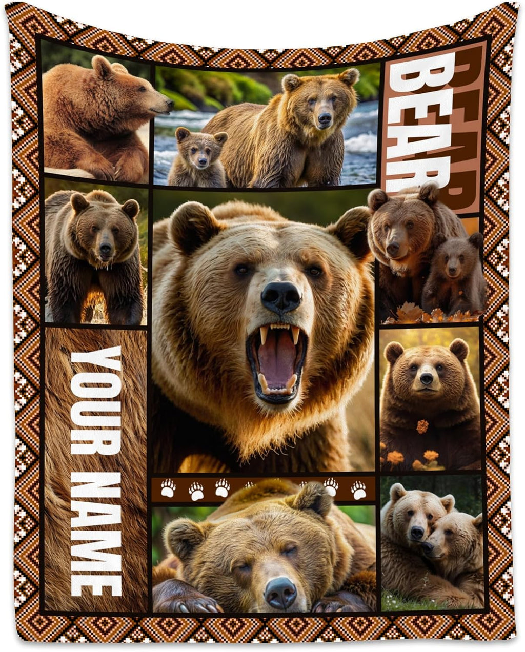Personalized Blankets for Dad, Custom Bear Blanket Gifts for Men Boys Adults, 60"x80" Forest Animal Throw Gift for Hunters - Soft, Fuzzy & Cozy Flannel Throws Wildlife Country Decor