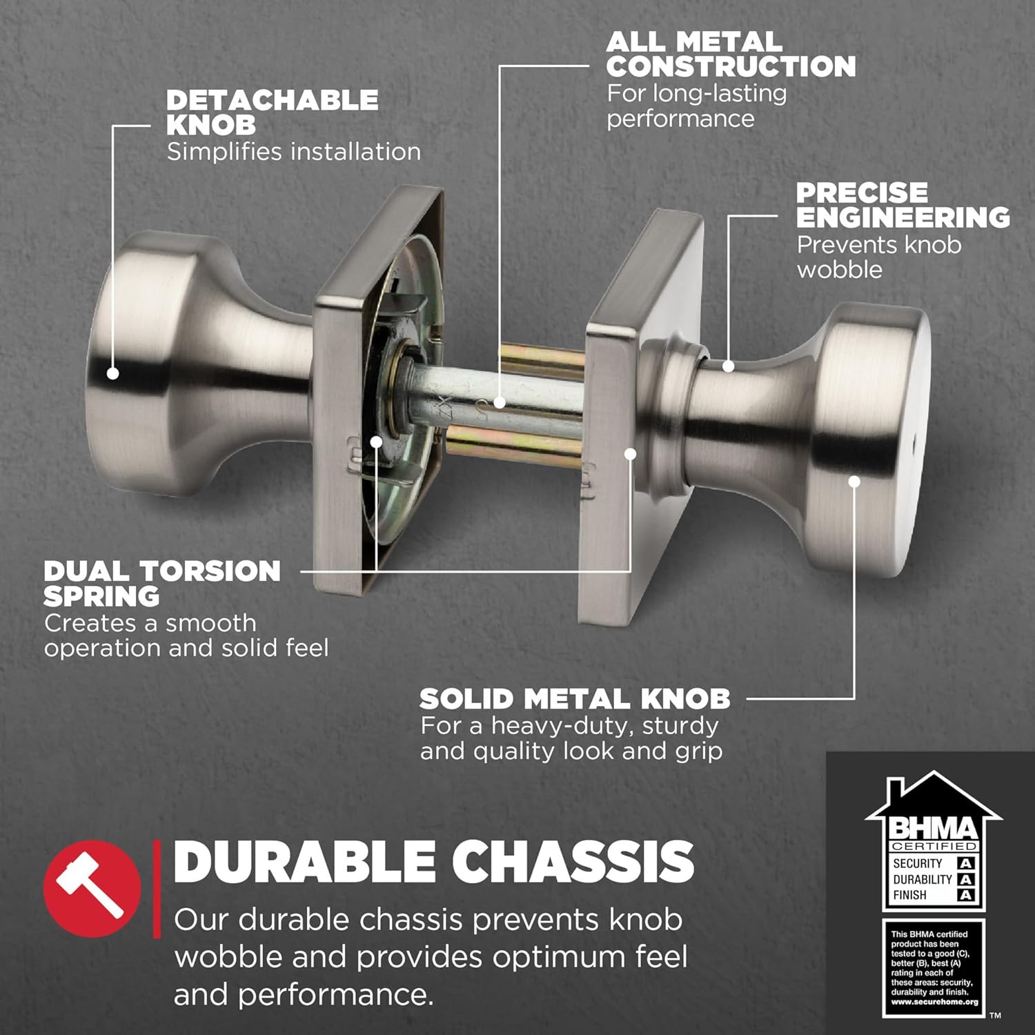 Kwikset Pismo Interior Privacy Door Knob with Lock, Door Handle For Bathroom and Bedroom, Satin Nickel Keyless Turn Lock Doorknob, with Microban Protection