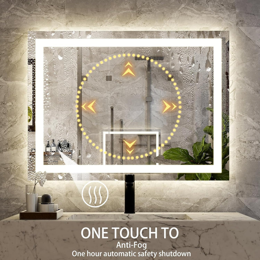32'' x 24'' LED Bathroom Mirror with Lights, Wall Mirror with Front and Backlight, 3 Colors Vanity Mirror with Lights, Anti-Fog Wall Mirror for Bathroom