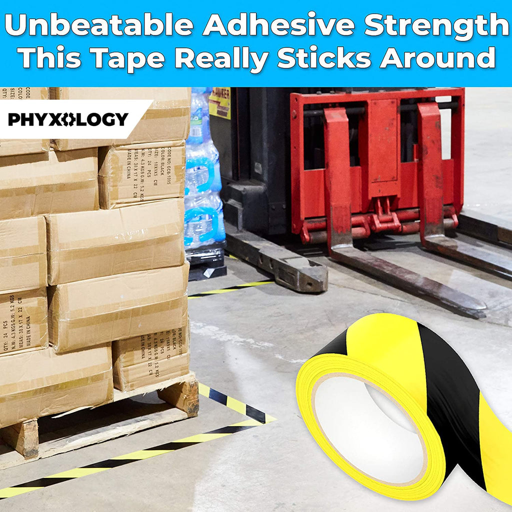 Single Roll Ultra-Adhesive Black & Yellow Hazard Tape for Floor Marking, High Visibility Striped PVC Vinyl, Durable Anti Scuff & Heavy Duty, Ideal for Safety Zones, Watch Your Step Areas in Workplaces