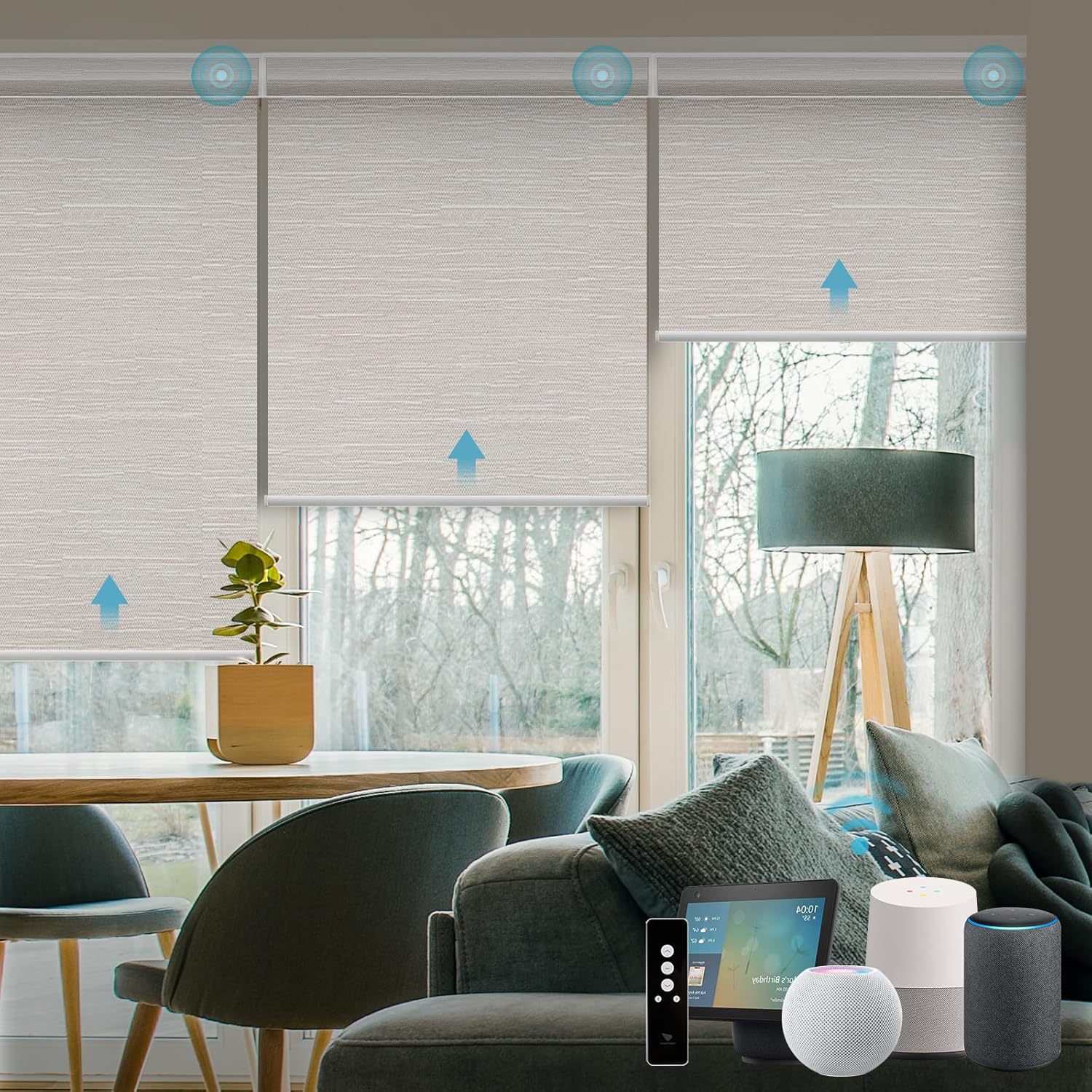 SmartWings Motorized Roller Shades Work with Homekit, Alexa Google, 100% Blackout Smart Blinds for Windows, Cordless Remote Control Window Shades, Essential Cream, Customized Size