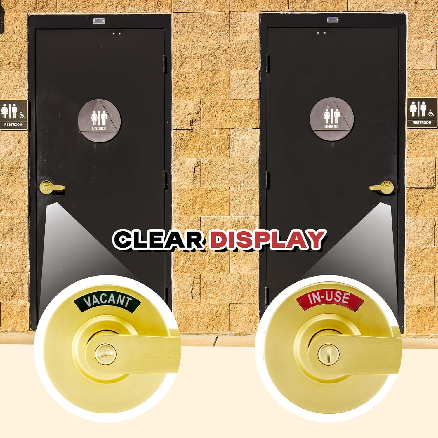 Tandefio 1 Set Vacant Occupied Bathroom Lock, Commercial Door Handle with in-use or Vacancy Occupied Deadbolt, Privacy Indicator Restroom Handle Lock for Restrooms, Satin Chrome (90 mm,Gold)