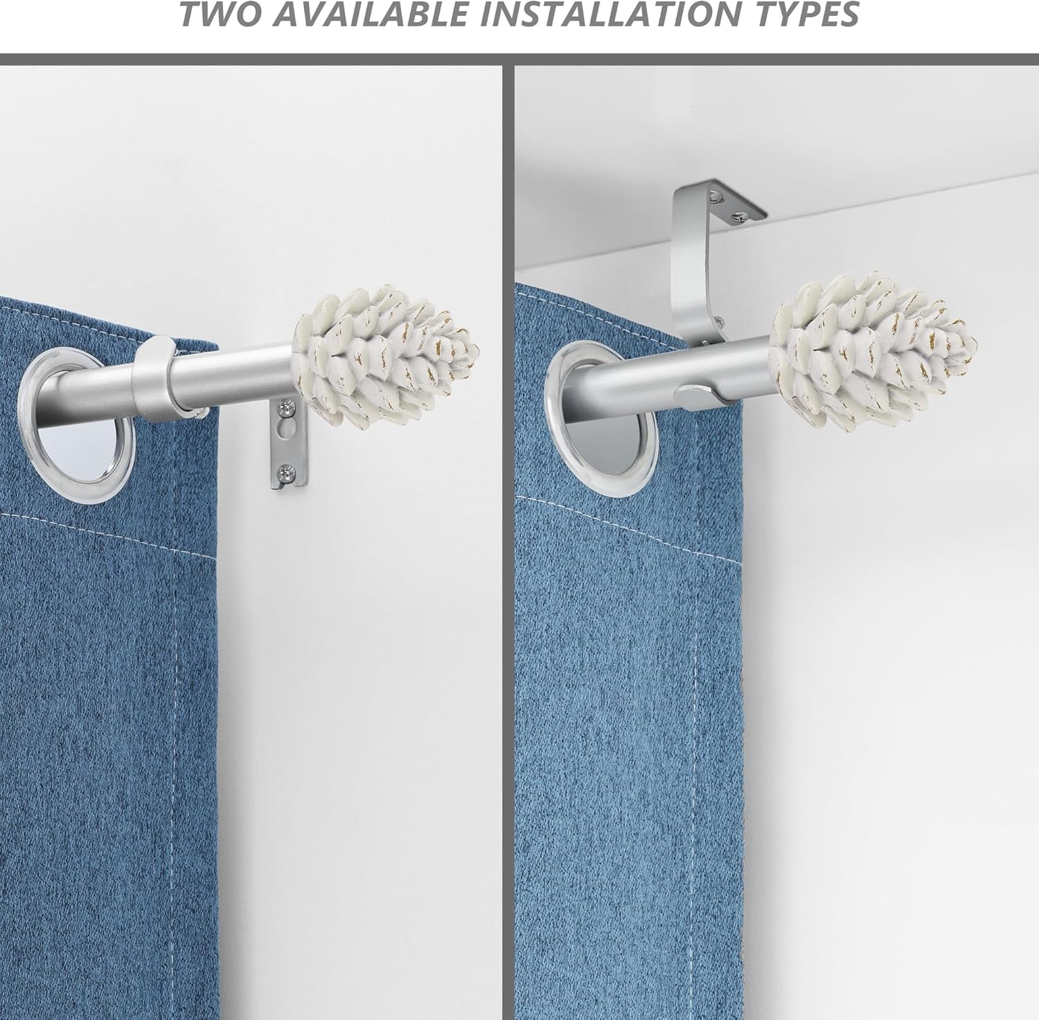 Silver Curtain Rods for Windows 48 to 84 Inches, 1 Inch Diameter Heavy Duty Single Curtain Rod, Adjustable Window Curtain Rod Drapery Rod with Decorative Finials