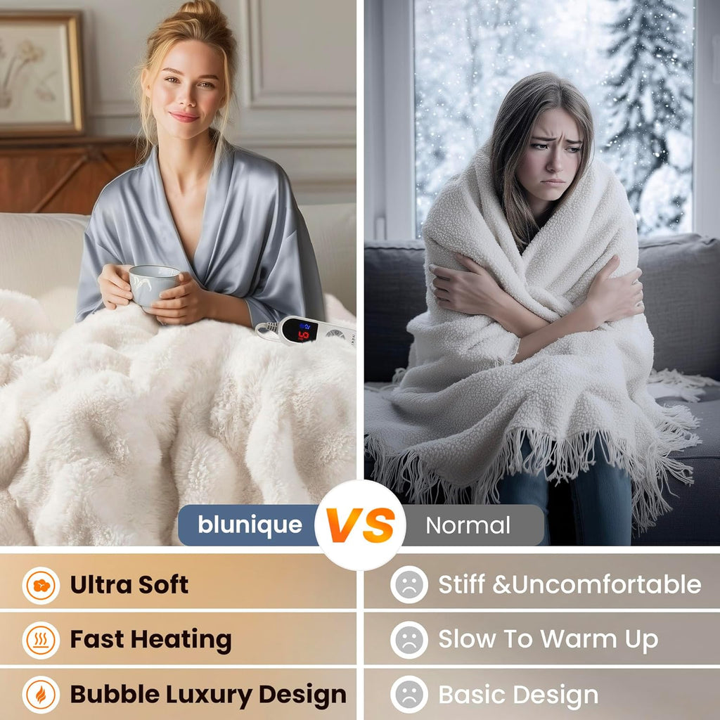 Electric Heated Blanket for Girls & Women, Soft & Luxurious, Faux Rabbit Fur Heating Throw Blankets, 6 Heat Settings, Overheat Protection, Quick Heating, Memory Function, Gift-Ready Design, 50"x60"