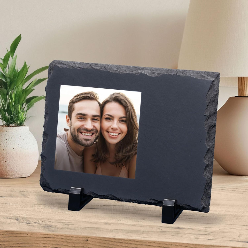 ArtPix 3D Christmas Personalized Slate Plate, Customized Xmas Photo Print Stone, Custom Picture Gift for Wife, Women, Family, Her, Him, Rock Slate Plaque Frame (Medium - Square White Patch)