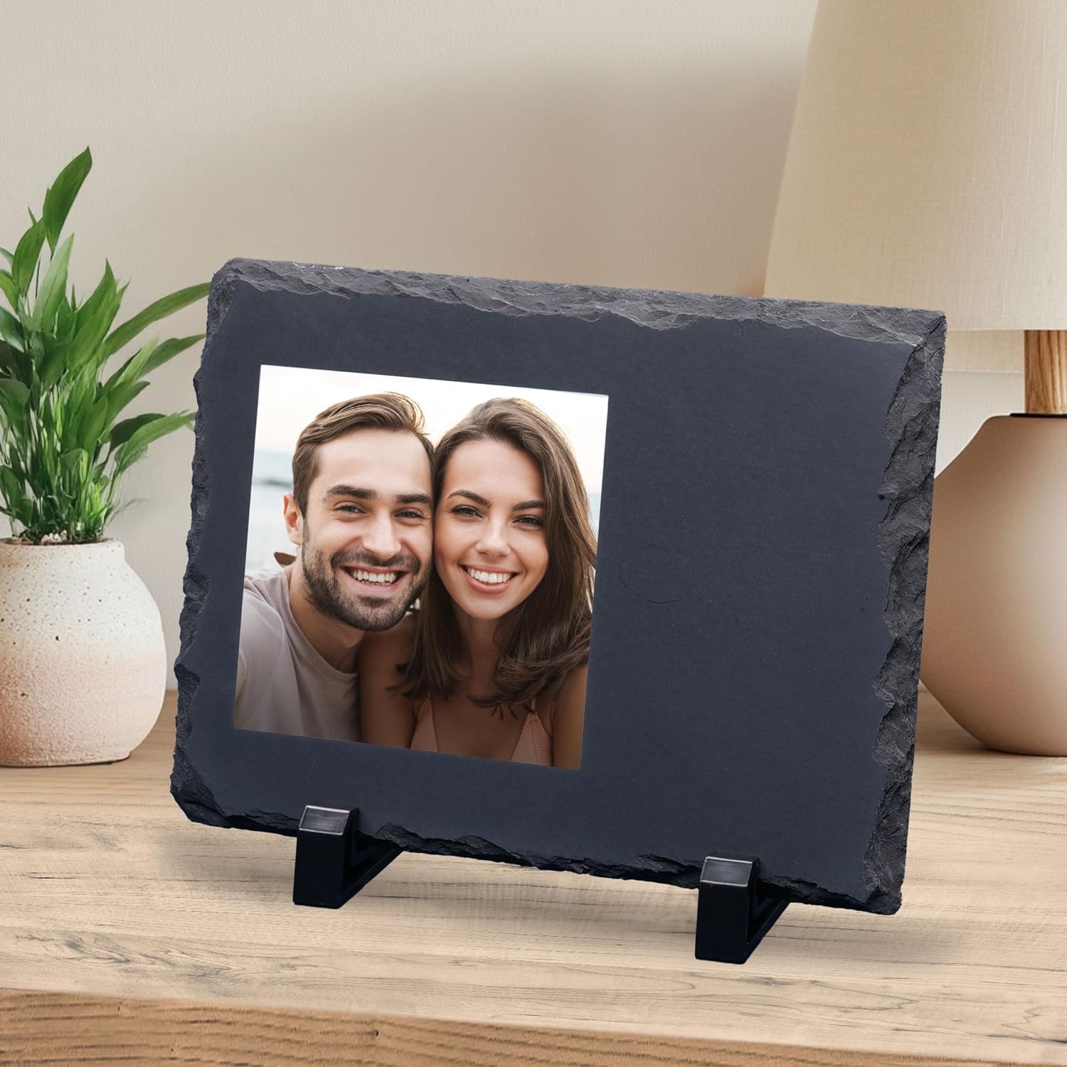 ArtPix 3D Christmas Personalized Slate Plate, Customized Xmas Photo Print Stone, Custom Picture Gift for Wife, Women, Family, Her, Him, Rock Slate Plaque Frame (Medium - Square White Patch)