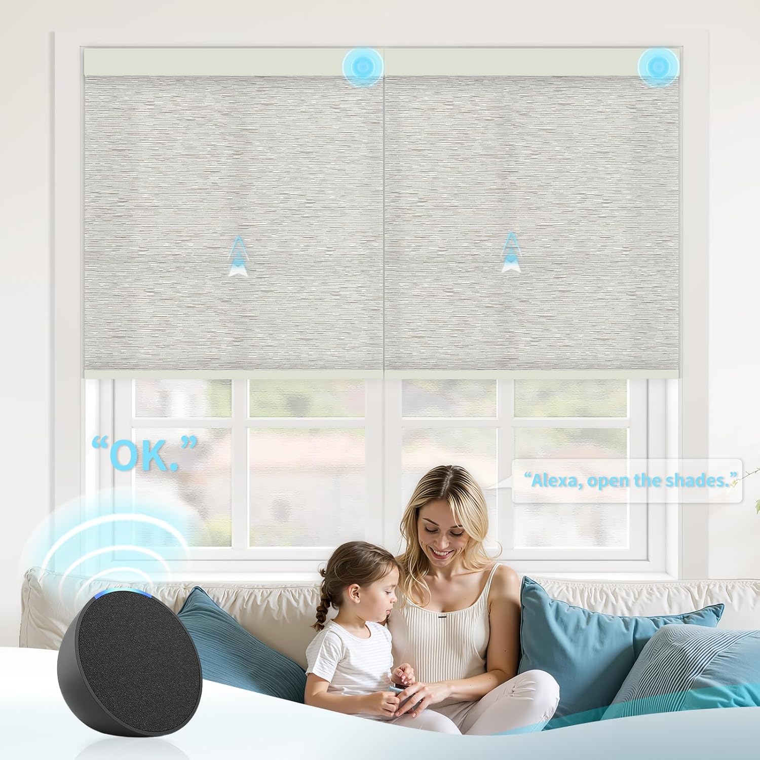 Motorized Blinds with Remote Custom Size Blackout Smart Roller Shades Compatible with Alexa Google, Electric Blinds for Windows