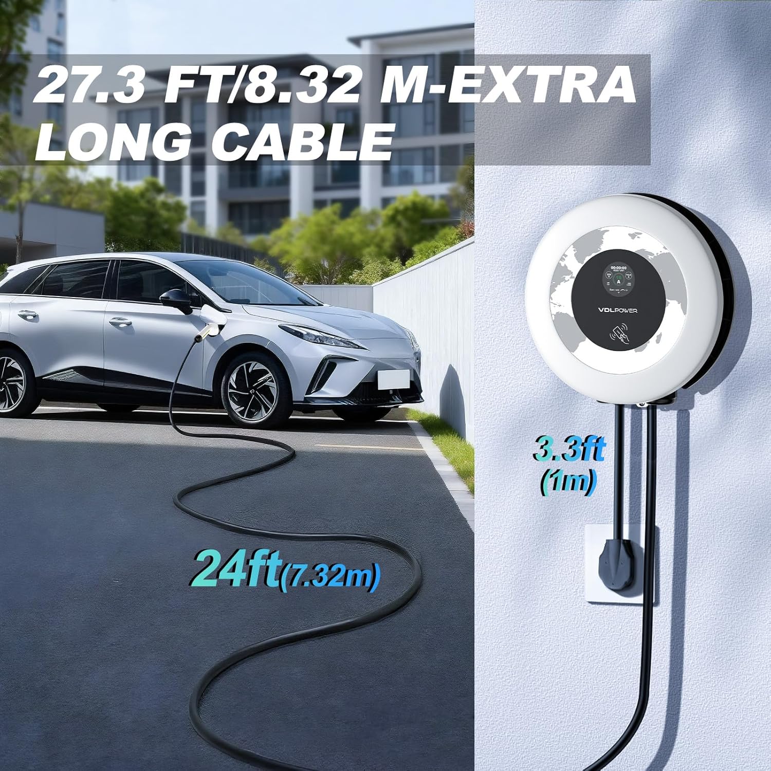 Level 2 EV Charger, 40Amp 9.6KW Fast Wall Home Charging Station-NEMA 14-50 EVSE w/ J1772 Connector, 240V NEMA 14-50 Plug-WiFi & APP Enabled,27.3ft Charging Cable, EC41 White