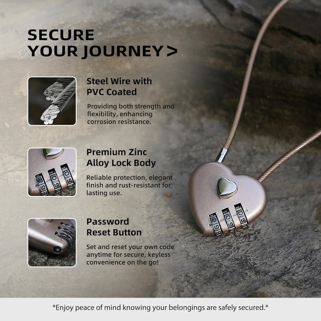 Cable Locks with Combination, Combo Lock with Cable, Small Padlock Combination, for Travel Luggage, Bag, Bike Helmet, Pet Cage, Cabinet, French Refrigerator Door, Pool Gate, Outdoor Fence