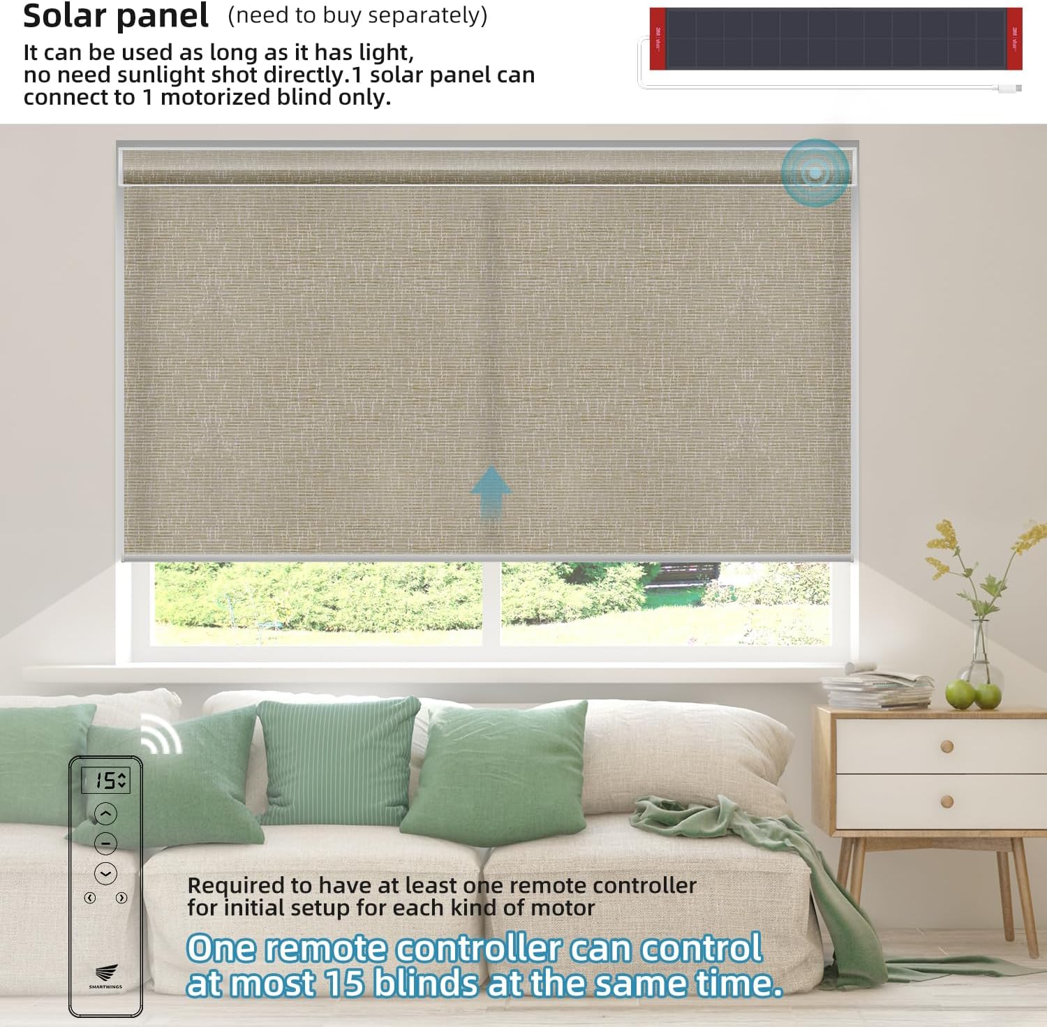 SmartWings Motorized Light Filtering Shades, Work with Matter Thread Homekit Z-Wave Alexa Google, 70% Blackout Shades Translucent, Cordless Blinds with Remote Control Rechargeable, Safari Biscuit
