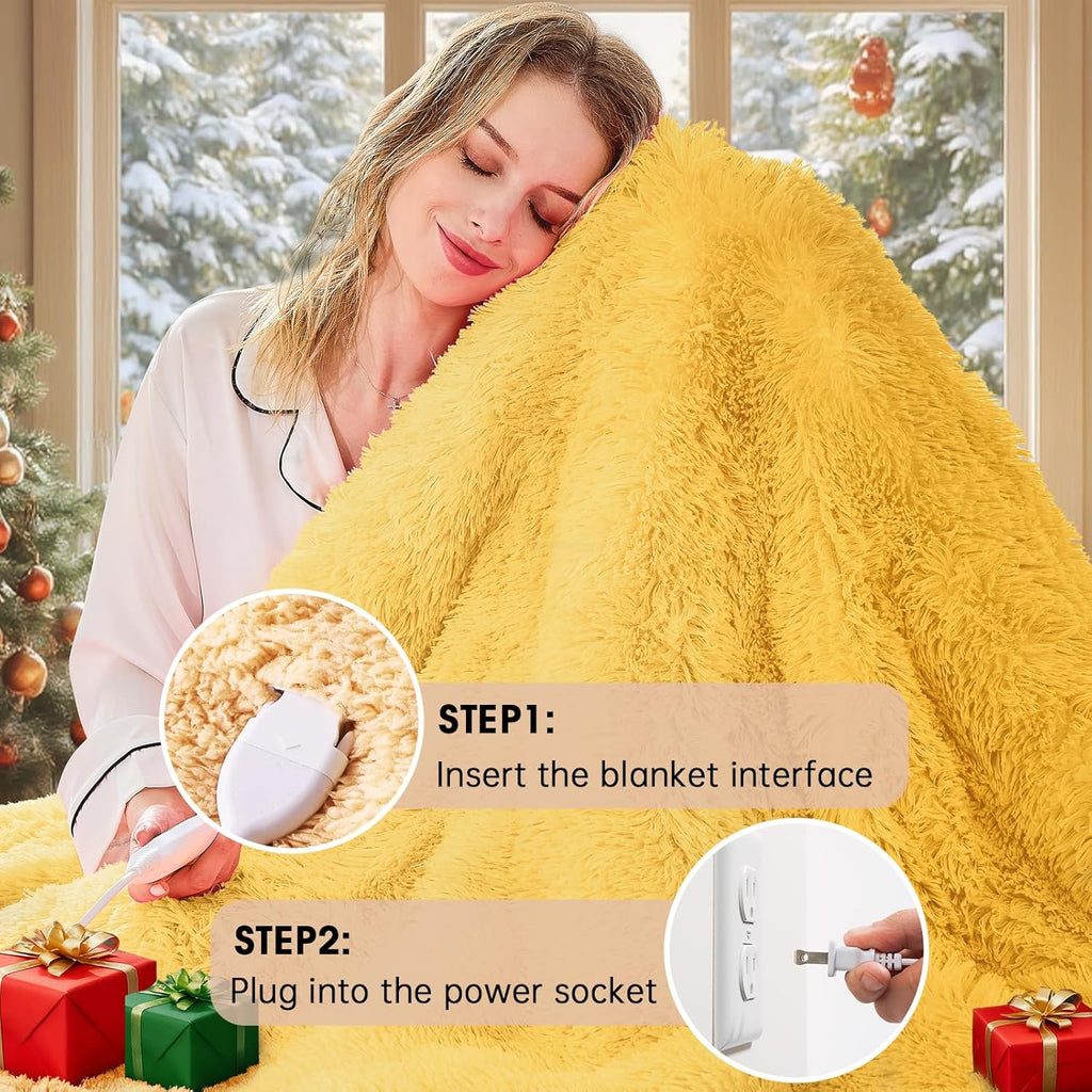 Heated Electric Blanket Twin–Faux Fur with Soft Thick Sherpa,Warm Winter Birthday Gifts for Women Grandma，10 Heat Settings,5 Time Settings with Fast Heating, 62x84, Beige