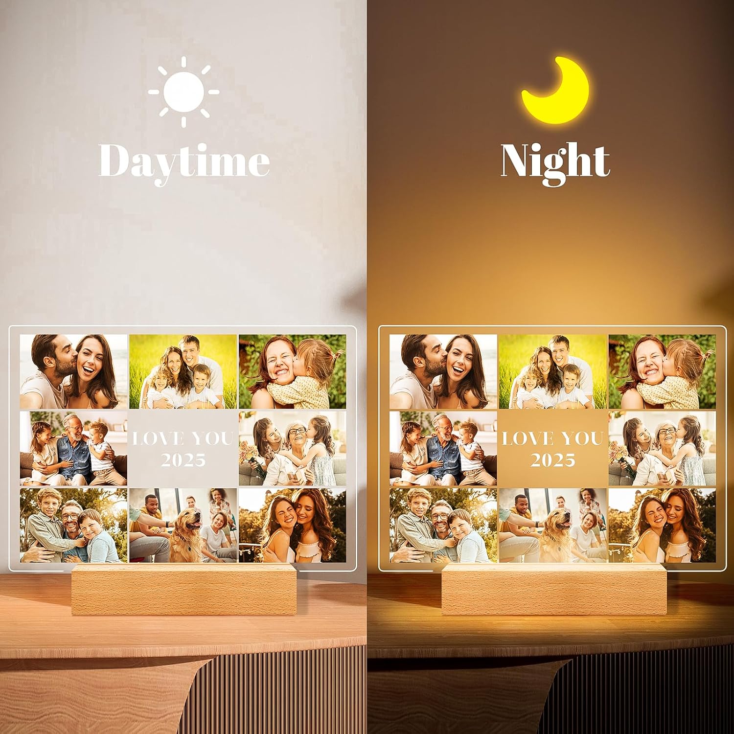 Custom Picture Frames with Photo, Personalized Photo Frame with Night Light, Customized Picture Frame, Personalized Anniversary Birthday Gifts for Women Men Mom Dad Grandma Grandpa Kids Family Friend
