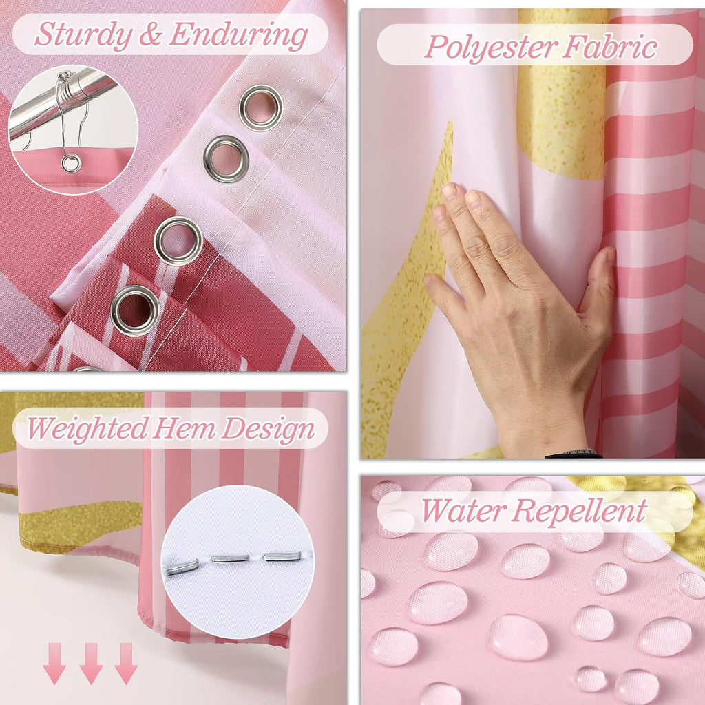 Bathroom Set - Bathroom Sets with Shower Curtain and Rugs, Bathroom Accessory Set, Pink Bathroom Accessories Set with Trash Can, Toilet Brush and Soap Dispensers