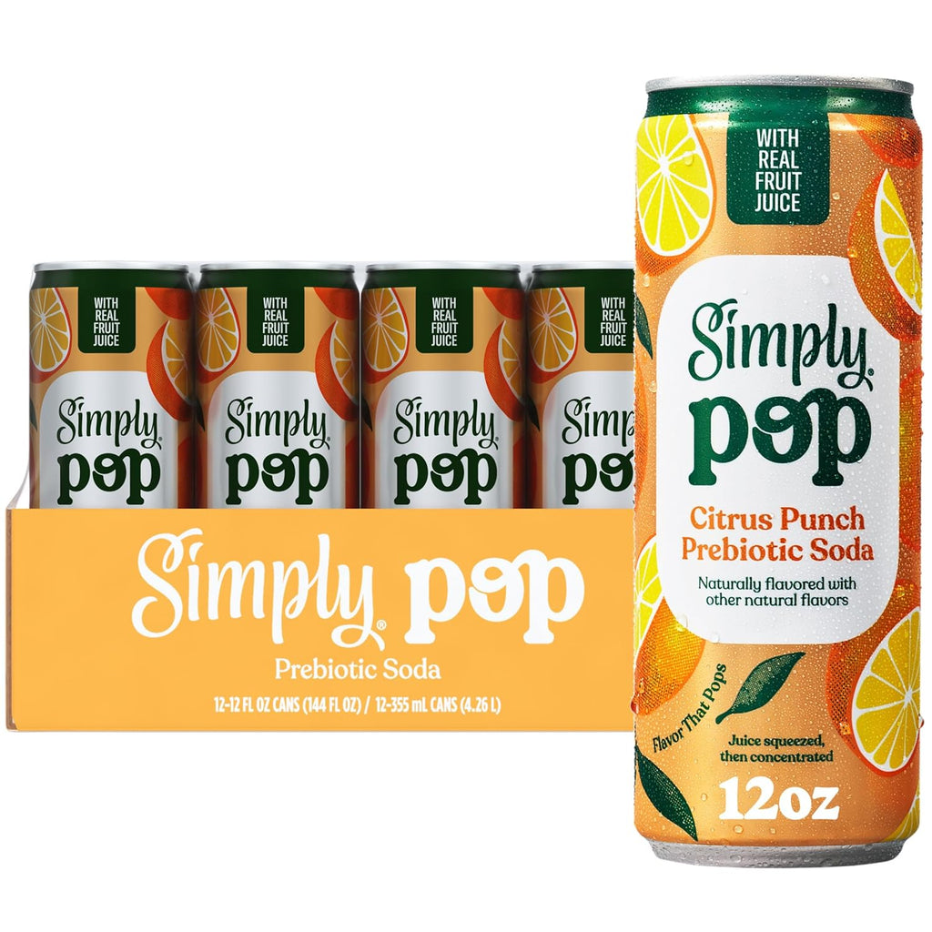 Simply POP Prebiotic Soda Citrus Punch Cans, 12 fl oz, 12 Pack