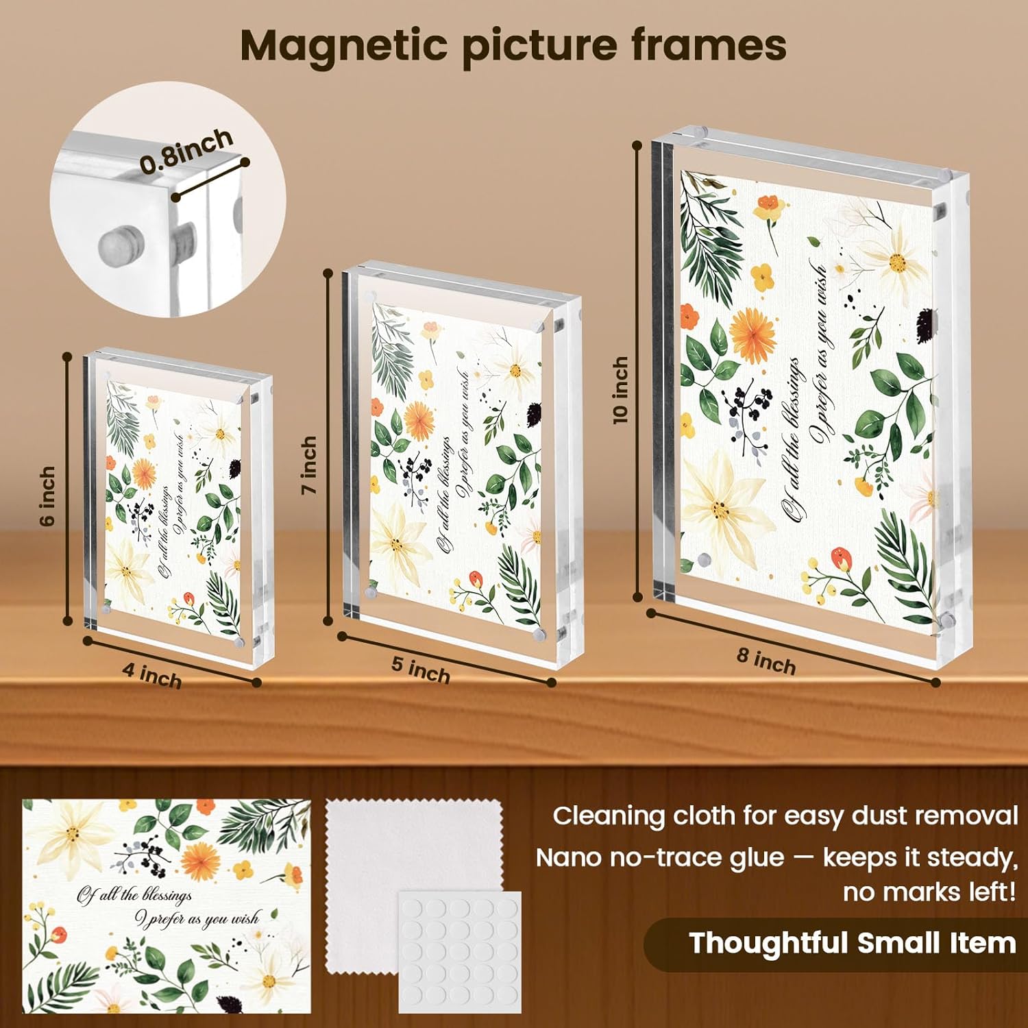 JOHOUSE 2 Pack 8 x 10 Acrylic Picture Frames, Double Sided Magnetic Photo Certificate Frames Self Standing Frameless Transparent for Desktop Display